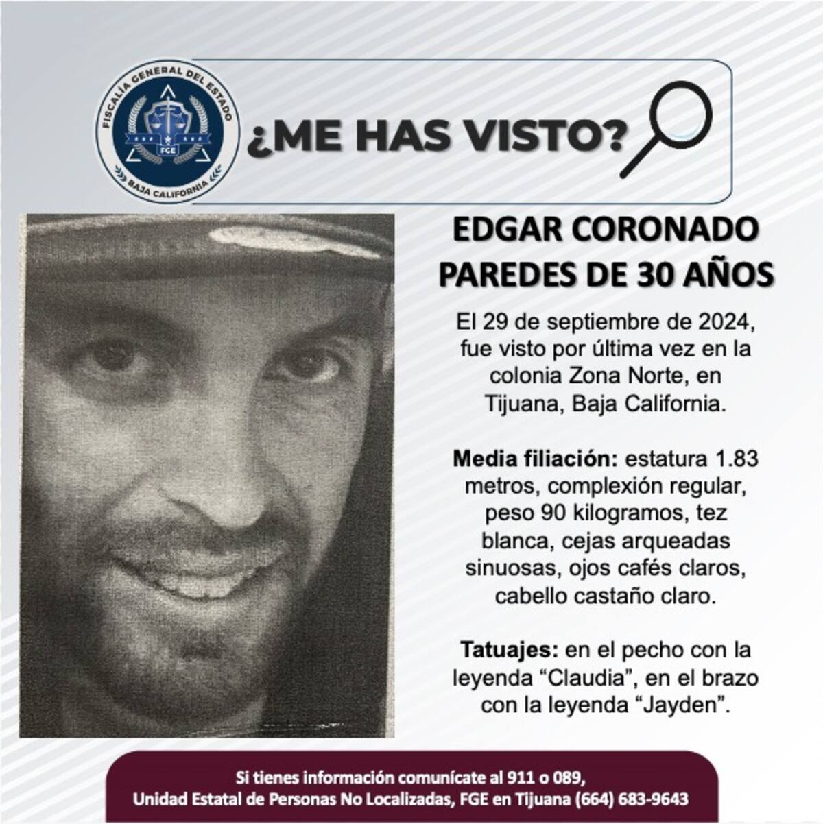 Edgar Coronado Paredes fue visto por última vez el 29 de septiembre de 2024.