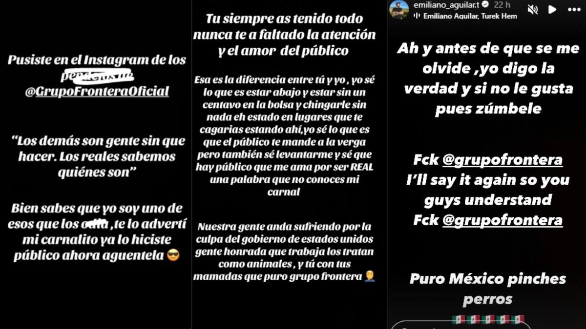 Emiliano Aguilar en desacuerdo con el apoyo de su hermano a Grupo Frontera | Captura de pantalla Instagram