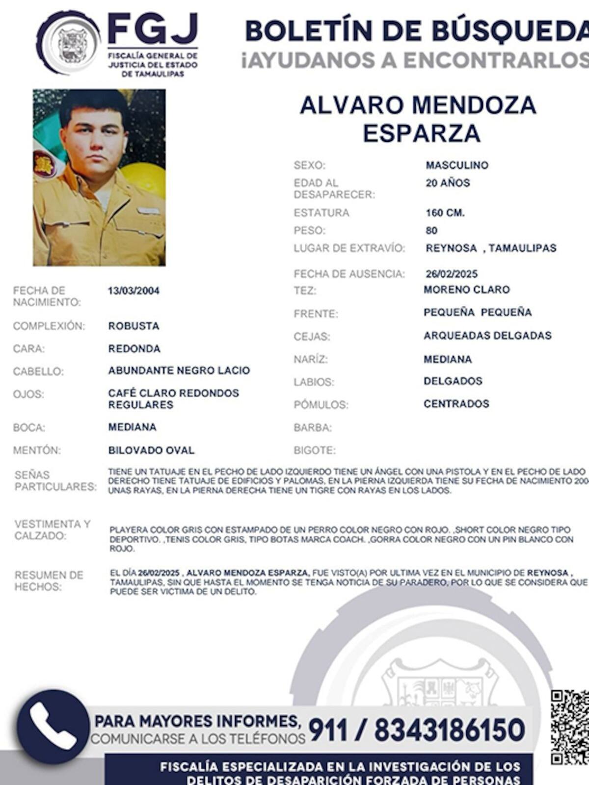 Ficha de desaparición de Álvaro Mendoza Esparza