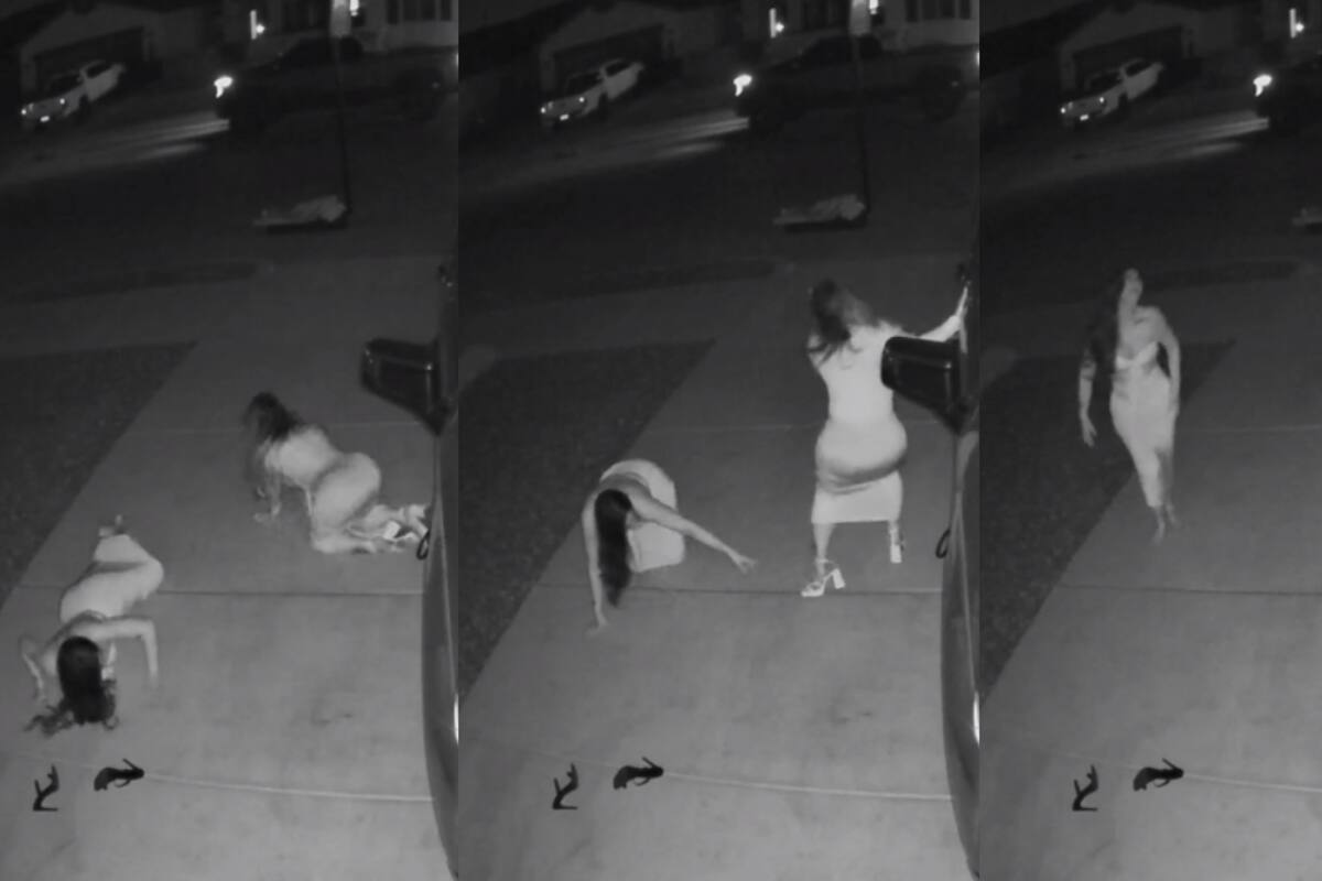 Cámara de seguridad capta el momento en el que dos mujeres llegan a casa bastante borrachas después de festejar el 10 de mayo