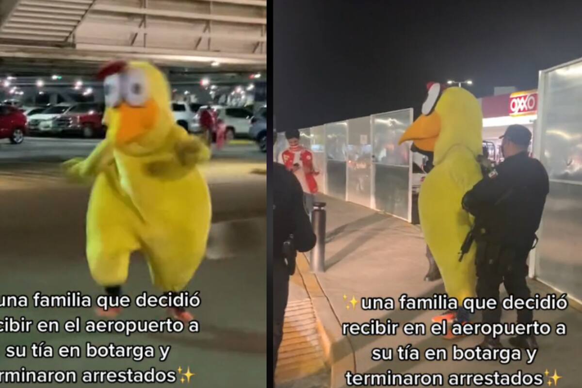 VIDEO VIRAL: Reciben a su tía en el aeropuerto con botarga de pollo y casi los arrestan