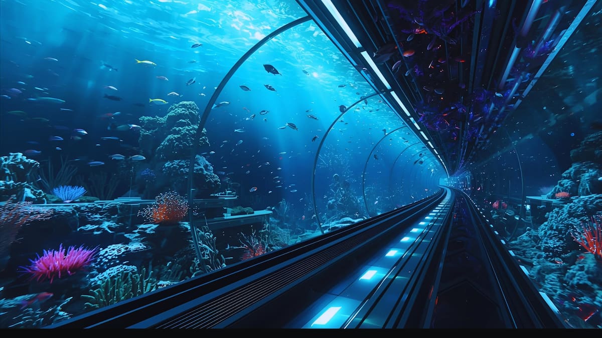 Túnel submarino creado con IA para ilustrar el proyecto de China.