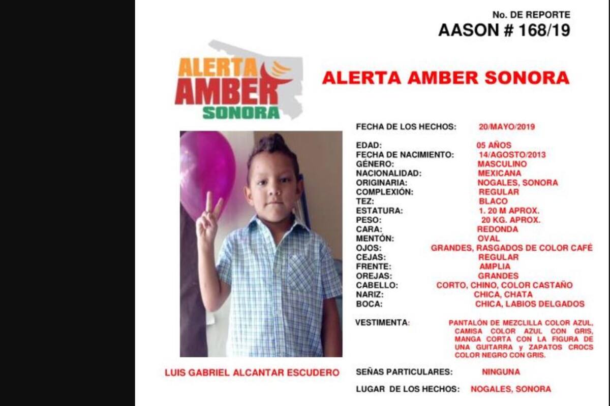 Activan Alerta Amber por menor Luis Gabriel en Nogales