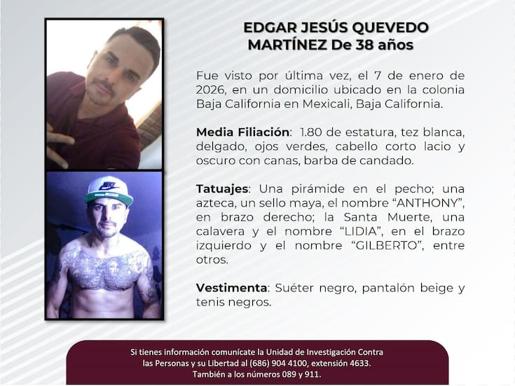 Buscan a Edgar Jesús Quevedo; lleva más de un mes desaparecido en Mexicali