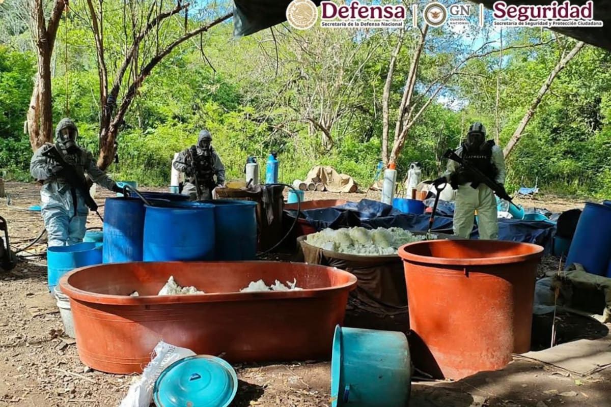 Fuerzas federales localizan e inhabilitan cuatro laboratorios clandestinos de metanfetamina en Guerrero y Michoacán y aseguran más de 10 toneladas de precursores químicos bajo fuego de la delincuencia