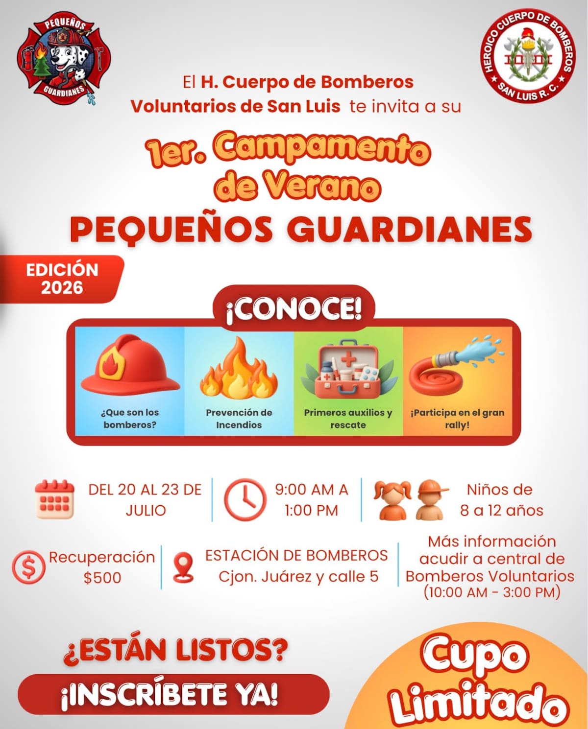 El primer campamento infantil enseñará prevención de accidentes, primeros conocimientos de emergencia y el trabajo que realizan los bomberos.│Foto: Cortesía