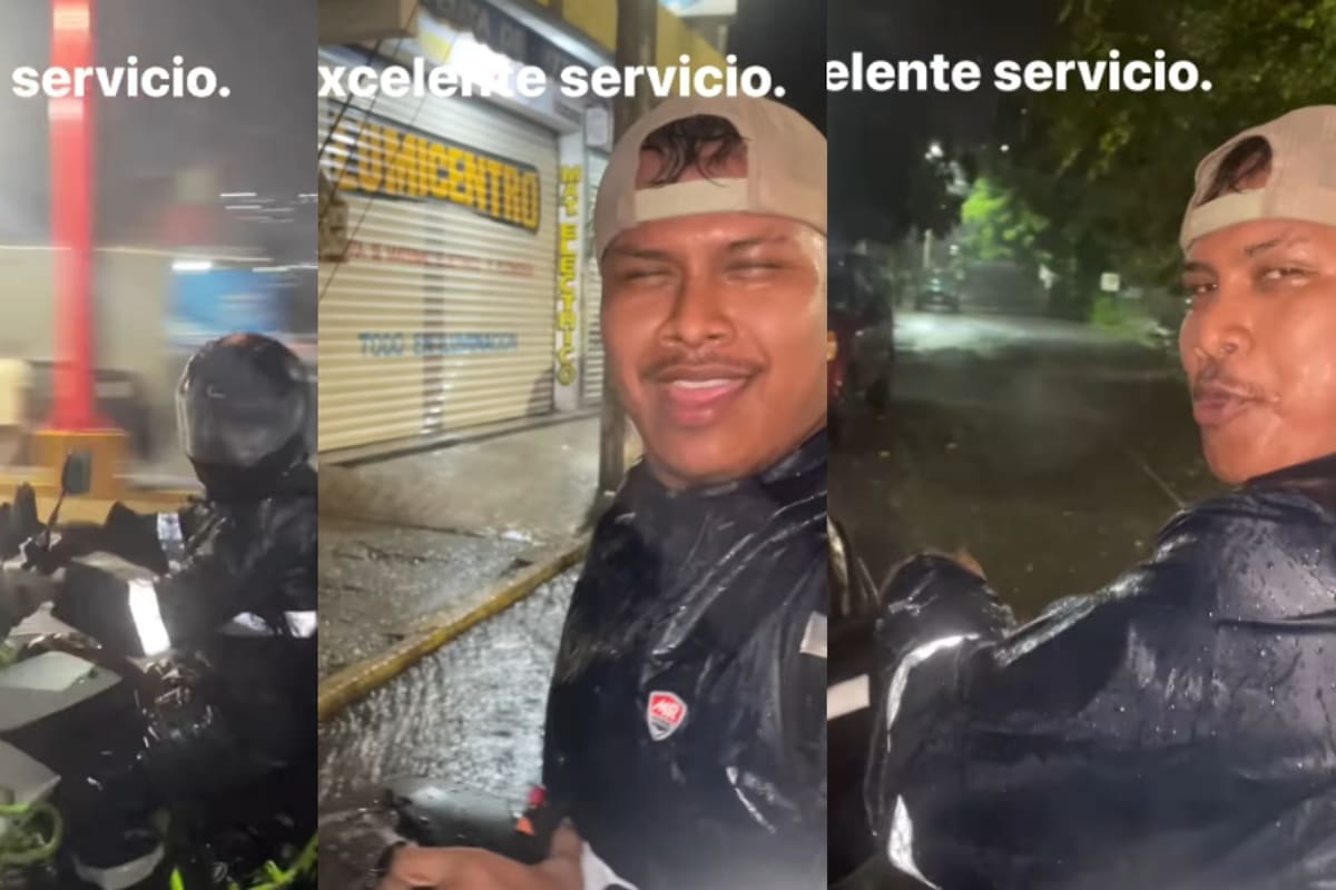 “¿Por qué no te hiciste un huevo?”: repartidor se vuelve viral por su carisma al entregar en plena lluvia y de madrugada