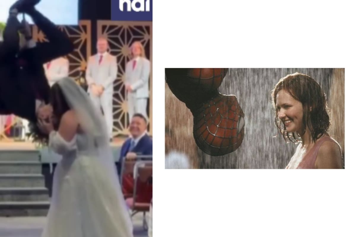 Novios se vuelven virales por recrear famosa escena de Spider-Man al salir de la iglesia