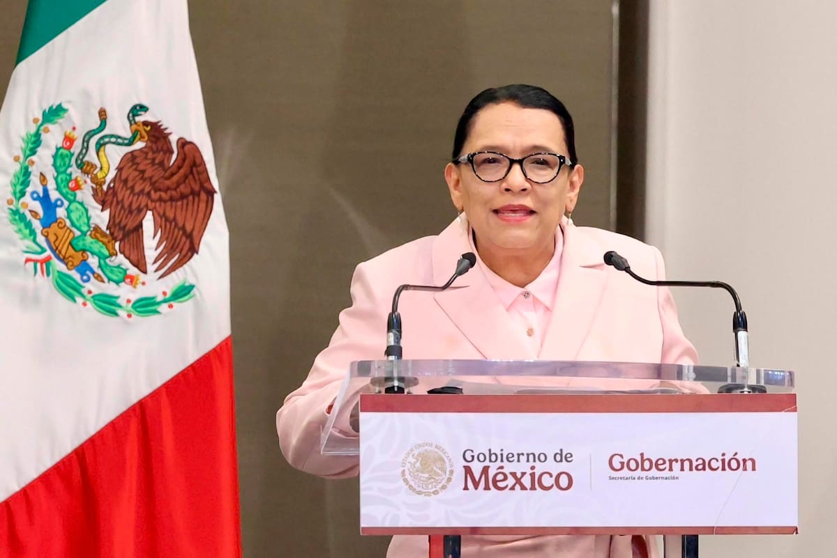 Rosa Icela Rodríguez, durante una rueda de prensa este lunes en Ciudad de México (México). EFE/ Secretaría de Gobernación