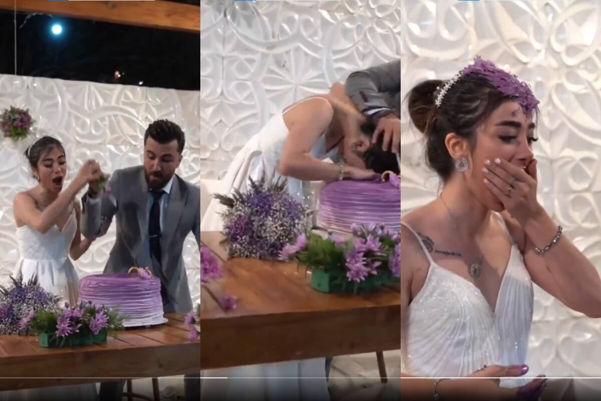 ¿Divorcio instantáneo? Hombre le ESTRELLA el rostro a su esposa en el pastel y ella reacciona así