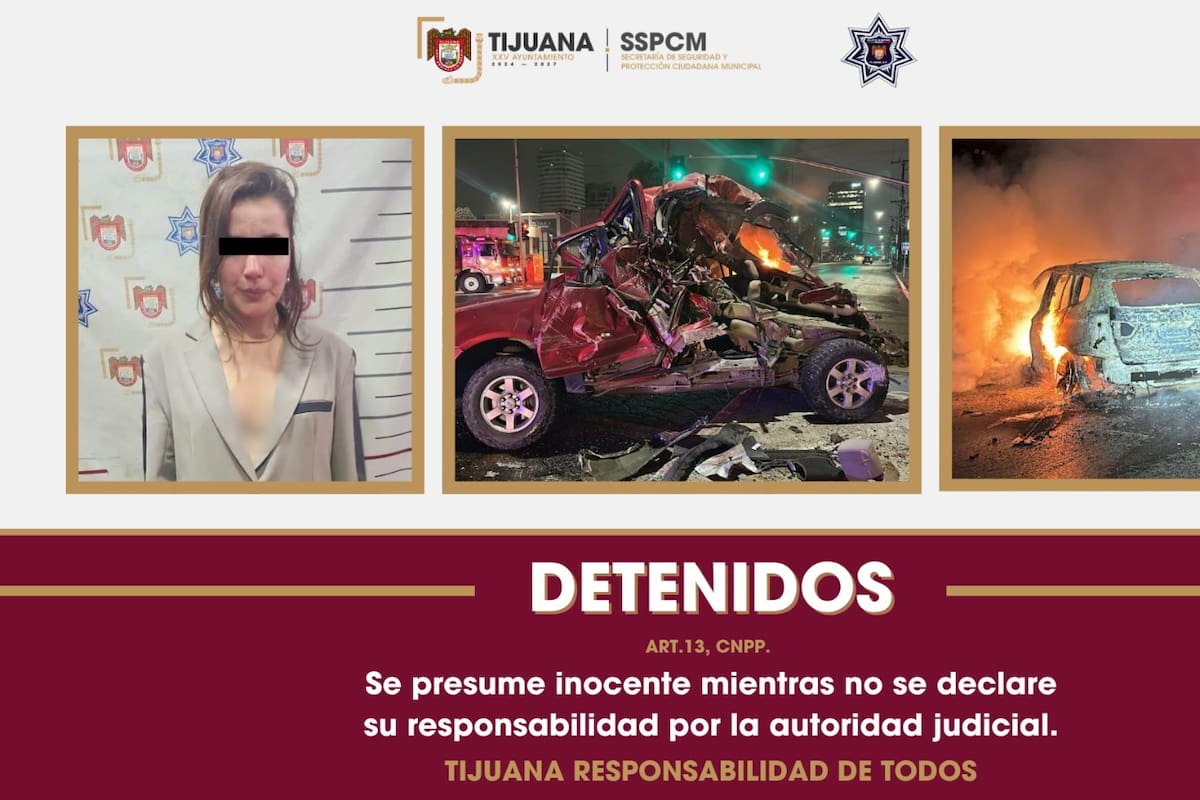 Detienen a mujer por conducir ebria tras chocar e incendiar su BMW en Tijuana