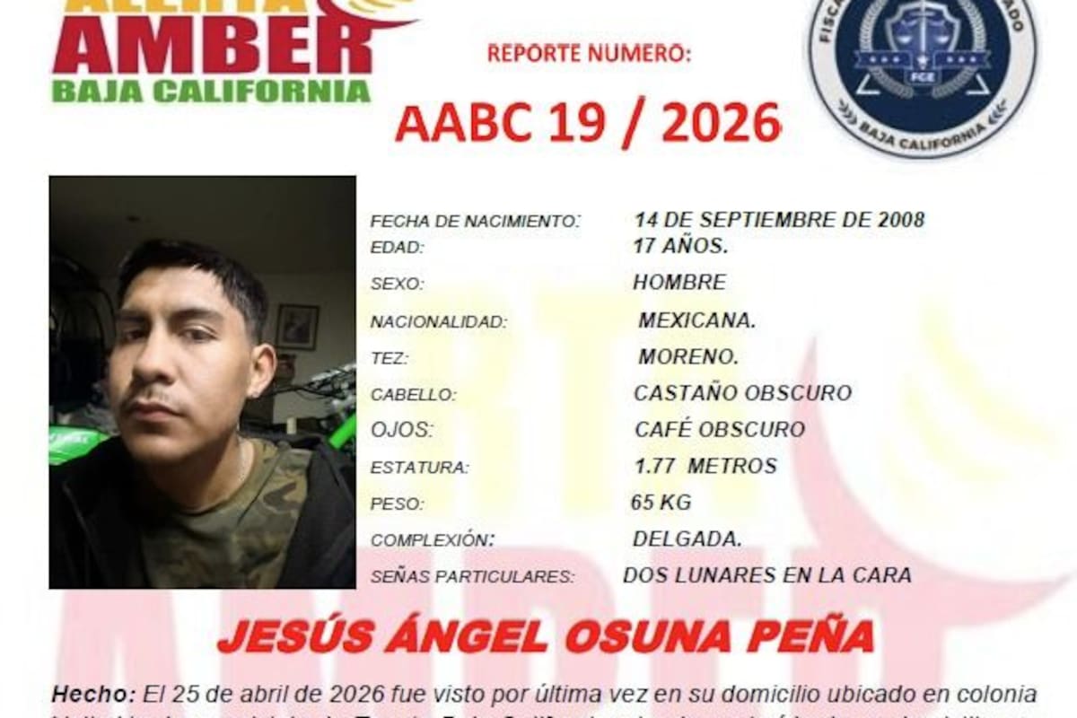 Activan alerta Amber por Jesús Ángel Osuna Peña de 17 años