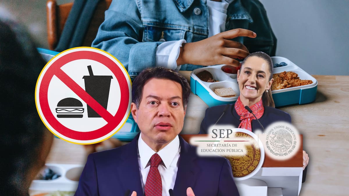 Desde marzo, la venta de productos ultraprocesados y bebidas azucaradas dentro y fuera de los planteles quedó prohibida. Foto: Especial (Gobierno de México/SEP | editado en Canva)