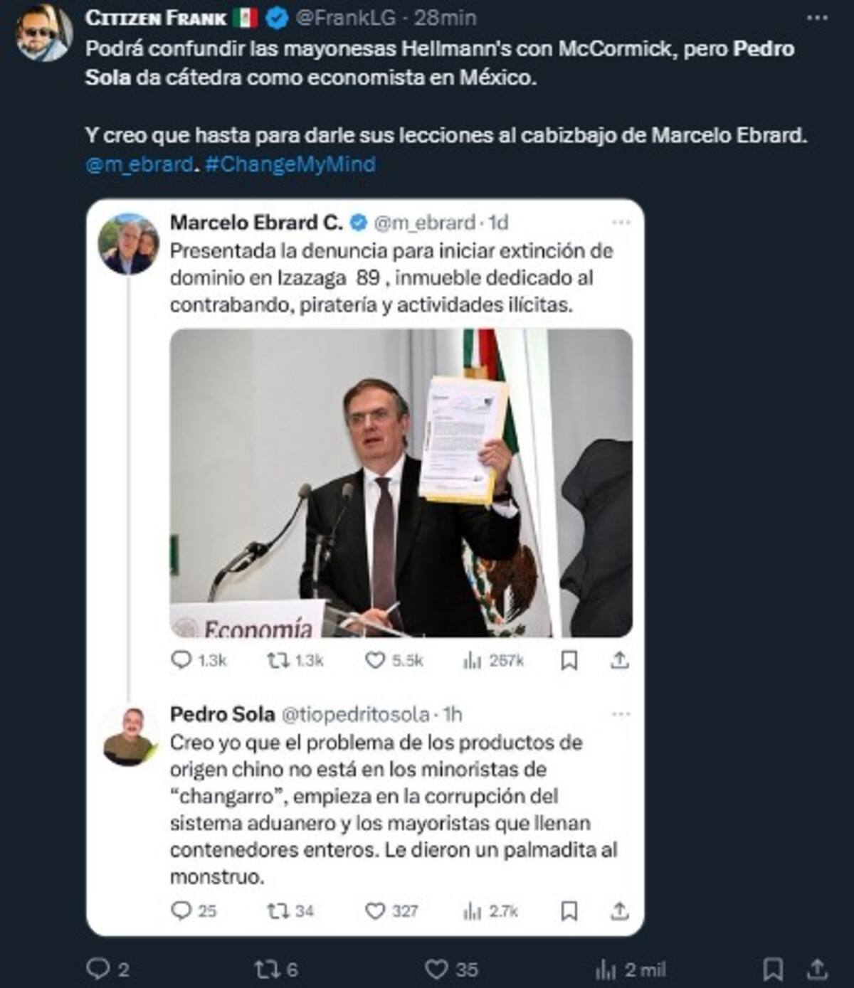 La gente apoya la opinión de Pedro Sola / Cuenta de X: @FrankLG