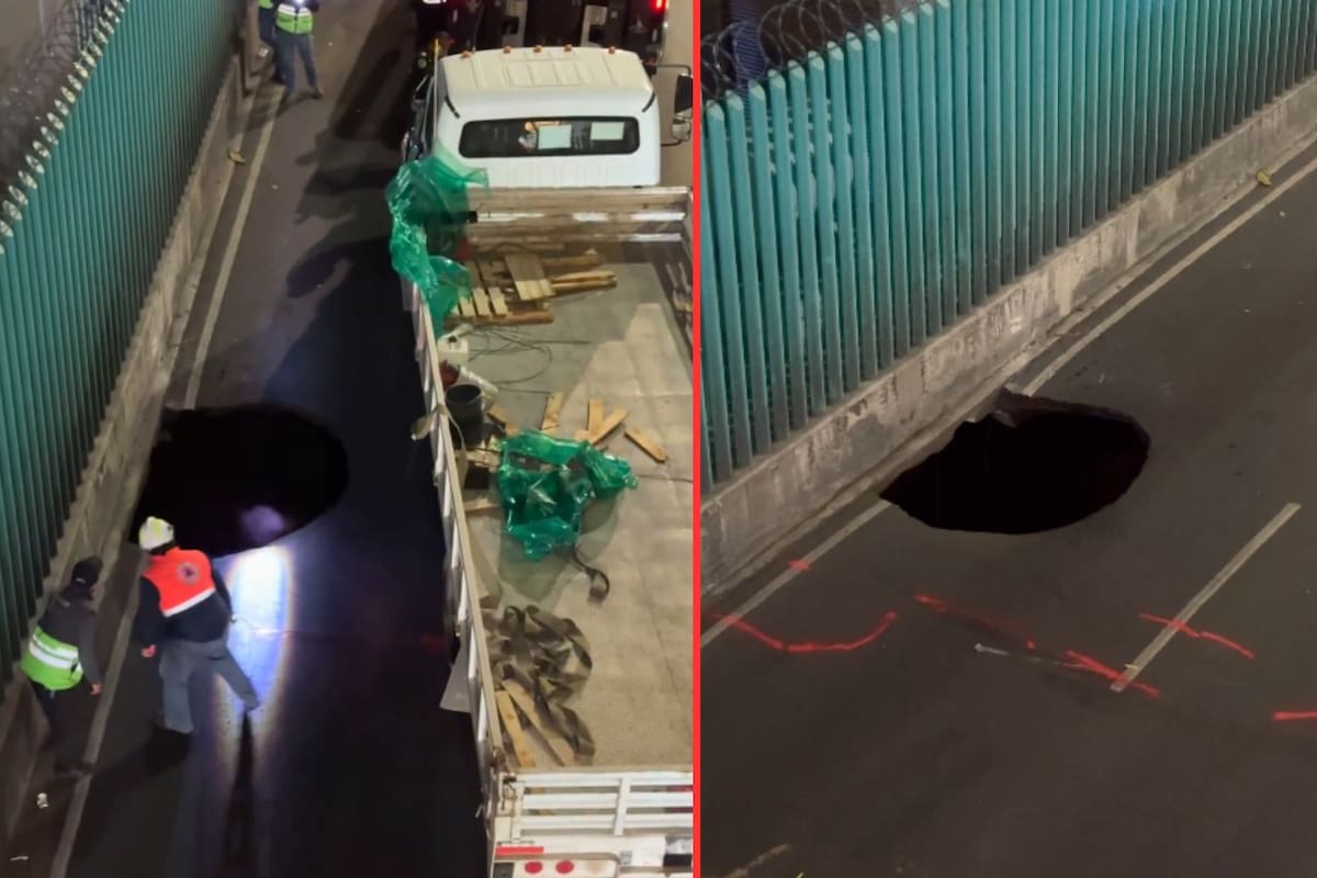 Socavón de 10 metros se traga camión en Periférico Oriente: 5 horas de rescate en Iztapalapa