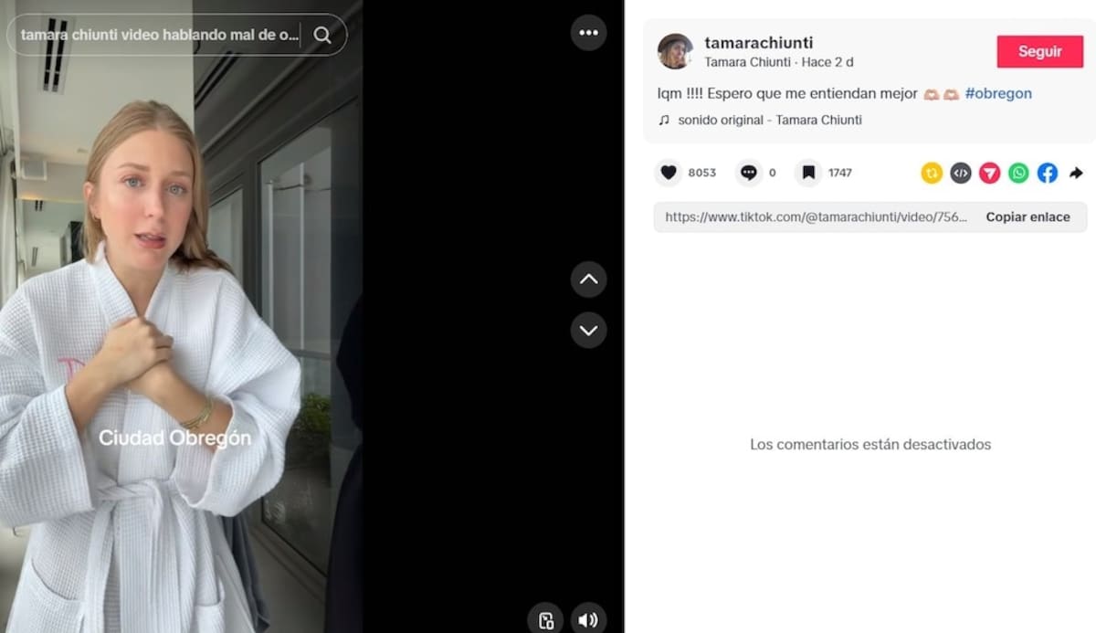 La influencer veracruzana, Tamara Chiunti es criticada en redes por hablar de Ciudad Obregón. Foto: TikTok / @tamarachiunti