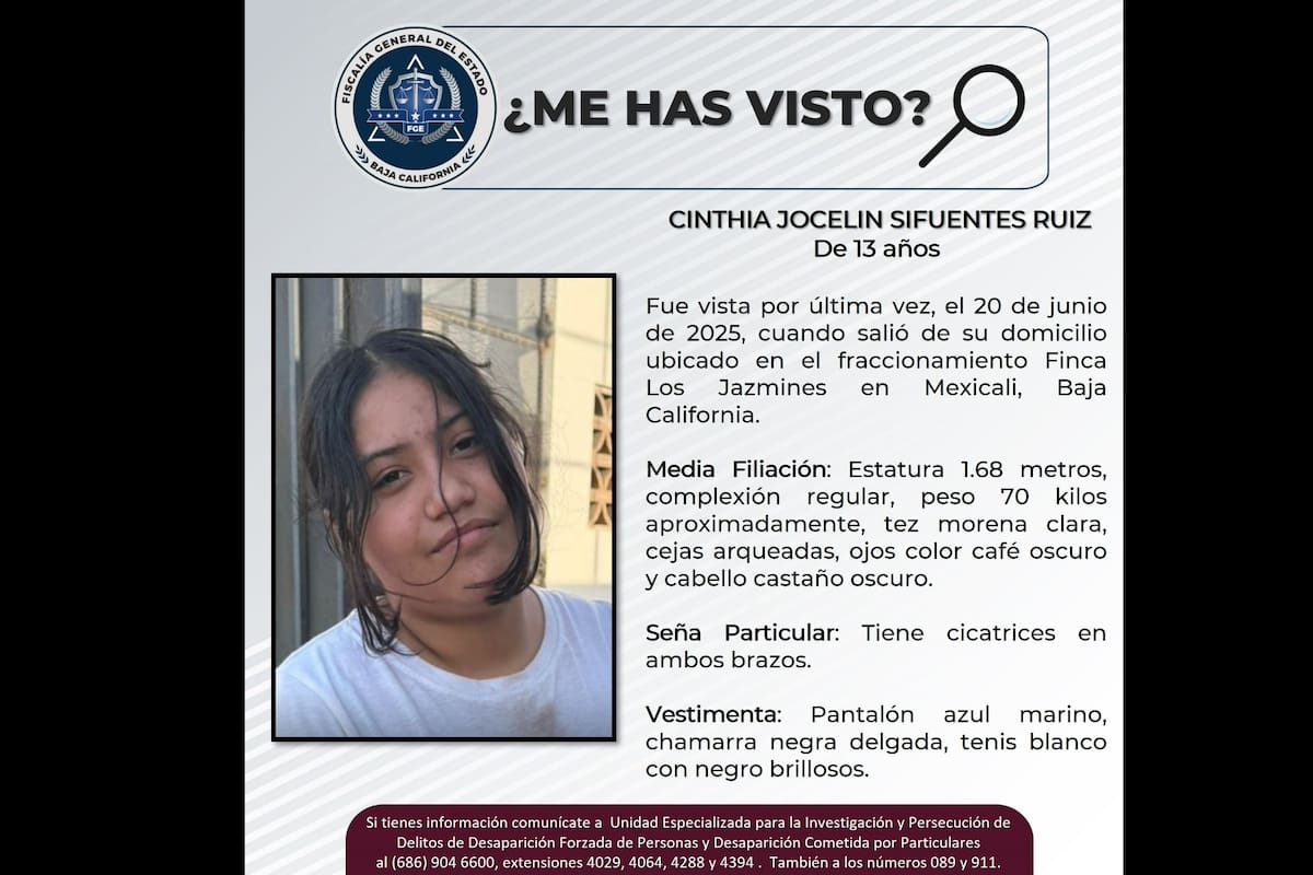Piden ayuda para encontrar a Cinthia Jocelin Sifuentes Ruiz