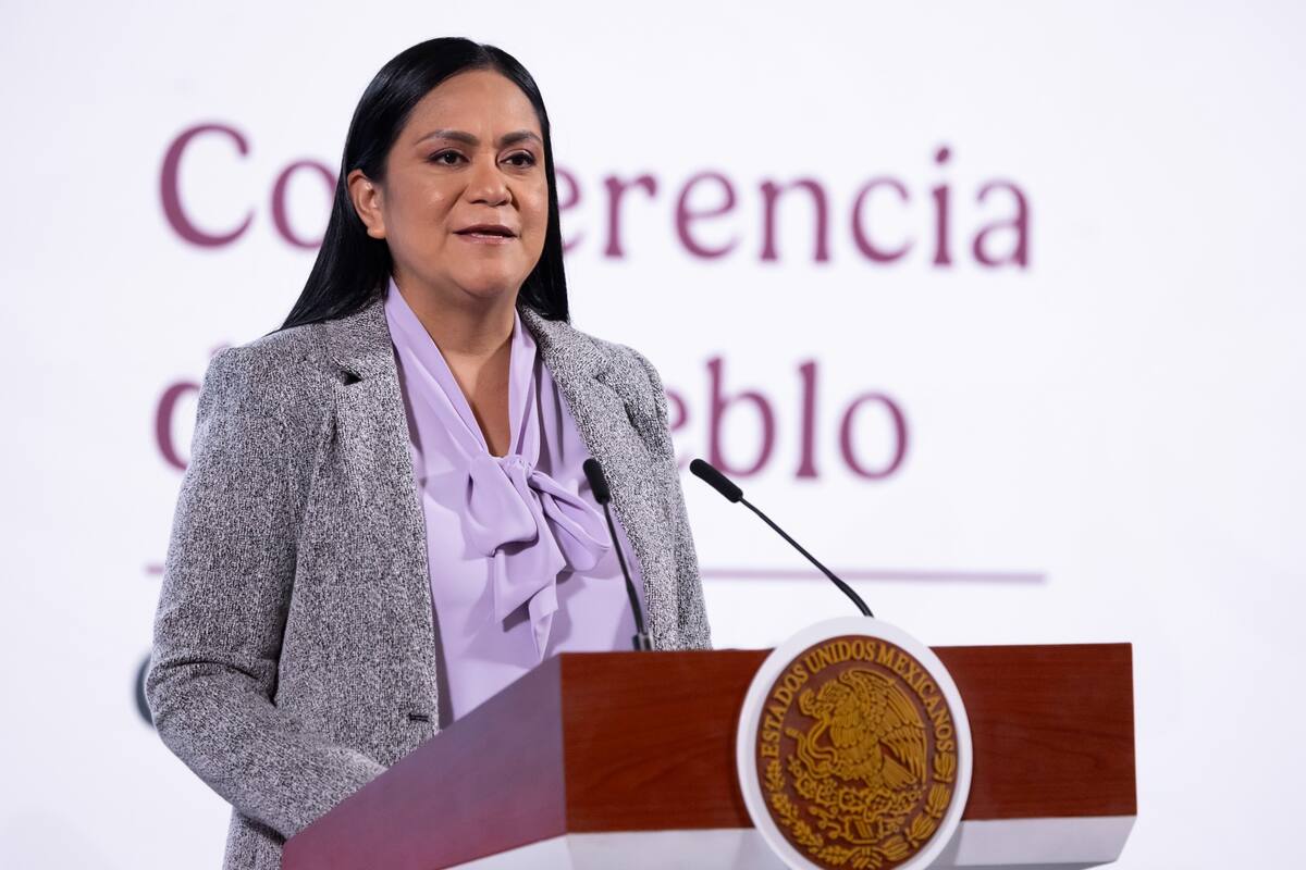 Ariadna Montiel, secretaria de Bienestar, en la "Mañanera del Pueblo" de la presidenta Claudia Sheinbaum Pardo. | Crédito: Presidencia