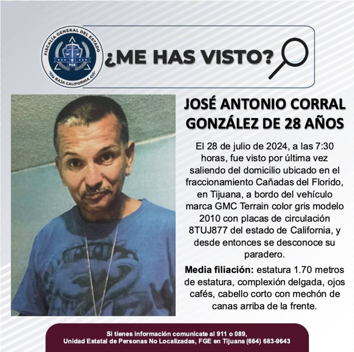 José Antonio Corral González fue visto por última vez el 28 de julio de 2024.