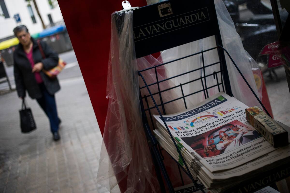 A newspaper carrying the front page of Spain's Prime Minister and Socialist Party leader Pedro Sanchez sit for sale at a newspaper stand in Barcelona, Spain, Monday, April 29, 2019. Spain's governing center-left Socialists won the country's election Sunday but must seek backing from smaller parties to maintain power, while a far-right party rode an unprecedented surge of support to enter the lower house of parliament for the first time in four decades. (AP Photo/Emilio Morenatti)