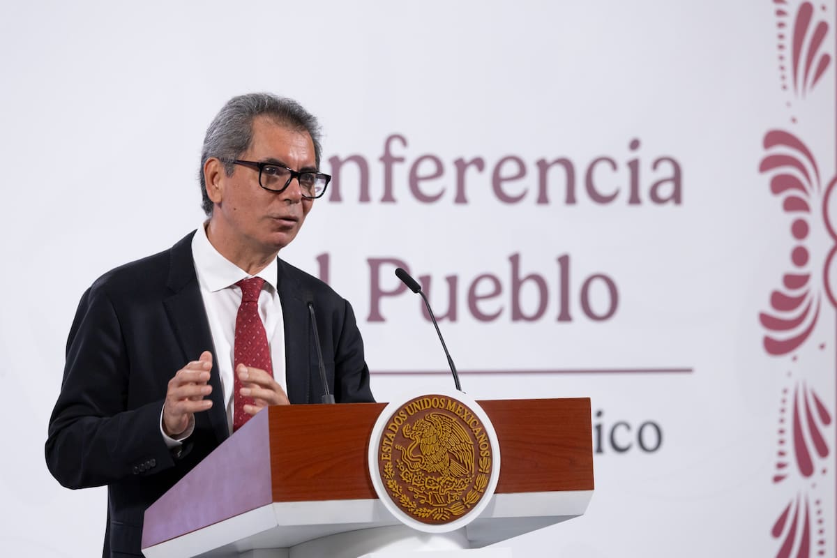 El secretario de Hacienda, Edgar Amador Zamora, durante la 'Conferencia del Pueblo' de la presidenta Claudia Sheinbaum. | Crédito: Presidencia