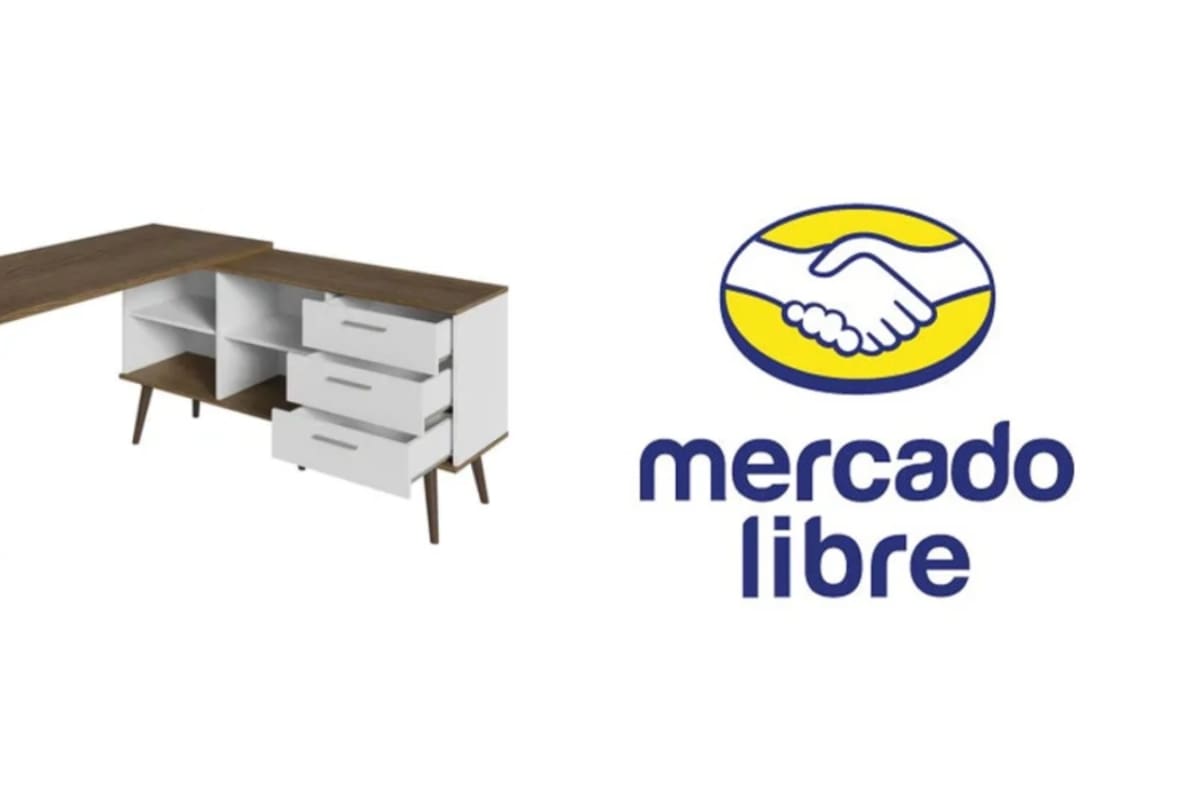 Mercado Libre: escritorio de esquina con mesa y 3 cajones con 42% de descuento