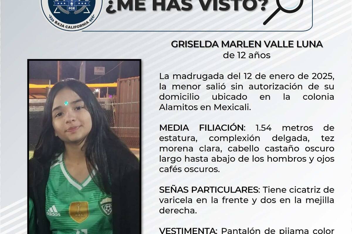 Familiares buscan a Griselda Marlen Valle Luna de 12 años