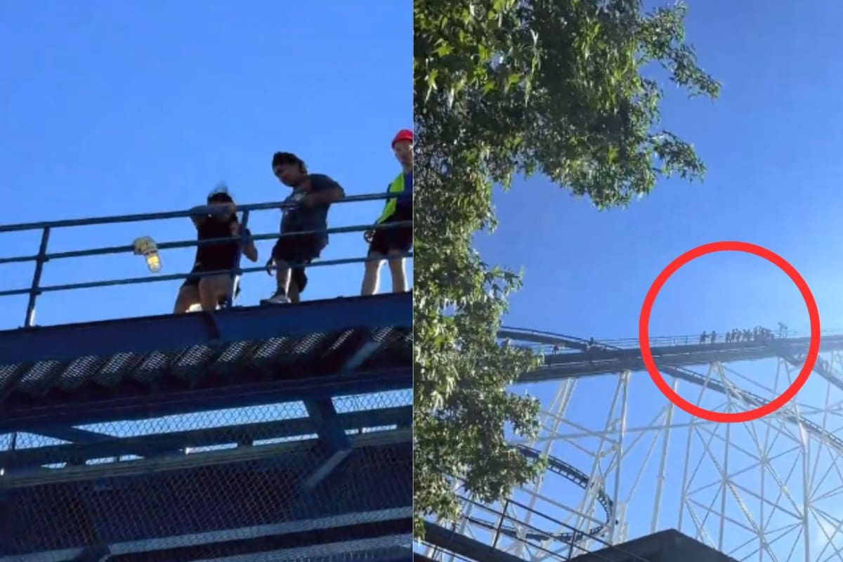 Una montaña rusa se detuvo a más de 74 metros por un apagón y obligó a los ocupantes a descender caminando por la estructura (VIDEO)