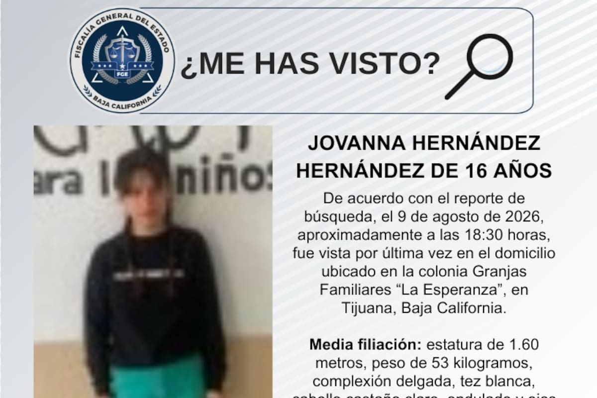 Se busca Jovanna Hernández Hernández de 16 años