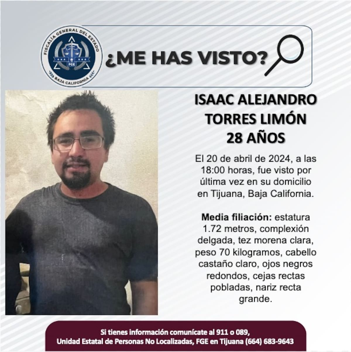 Isaac Alejandro Torres Limón fue vista por última vez el 20 de abril de 2024.