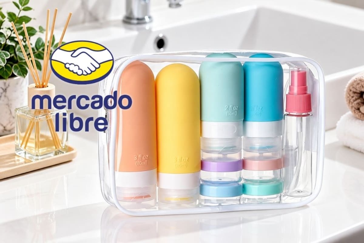 Mercado Libre reduce a 165 pesos el costo de un kit de viaje de 21 piezas con recipientes de silicona y sistema anti-fugas