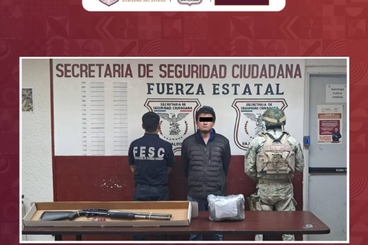 Aseguran a hombre con droga y escopeta en Mexicali