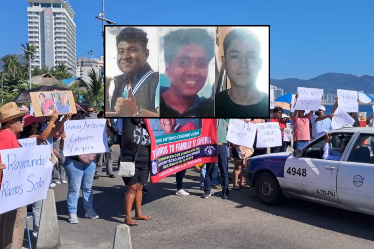 En plena Navidad, padres se manifestaron para exigir la localización de sus hijos: Raymundo Ramos Soto, Irving Antonio Cabrero y Víctor Mendoza García, estudiantes del TecNM Acapulco, desaparecidos el pasado 20 de diciembre