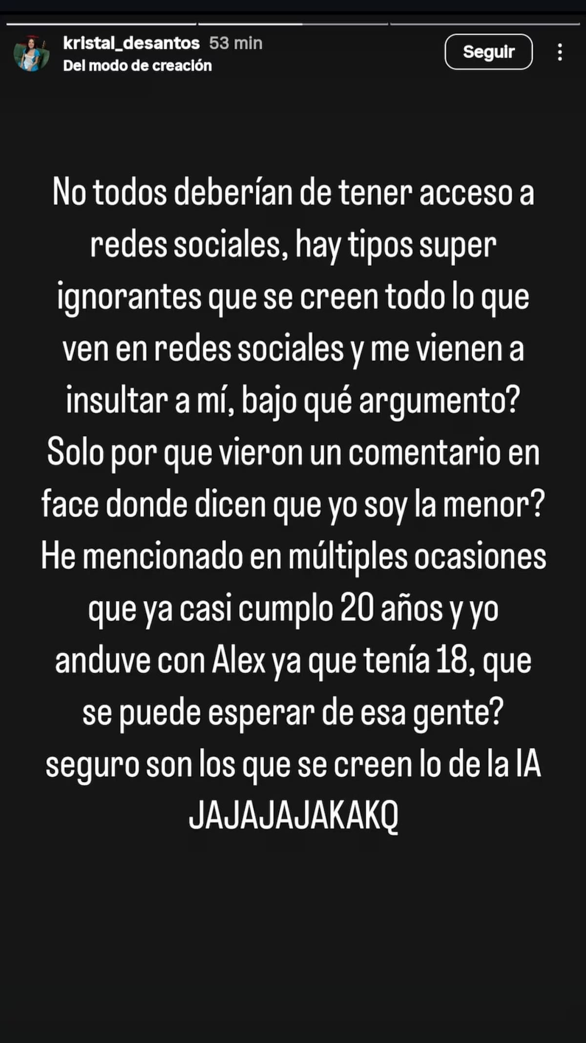 Kristal de Santos, ex pareja de Alex Marín denunciando acoso. | Captura de pantalla: IG @kristal_desantos2