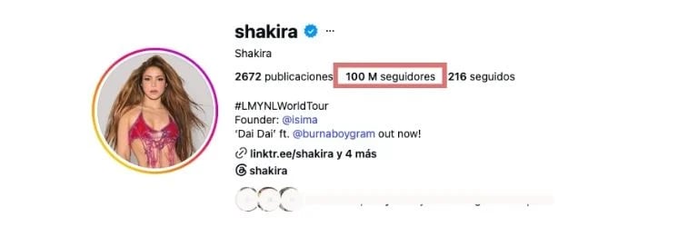 Shakira hace historia: es la primera artista latina con 100 millones de seguidores en Instagram