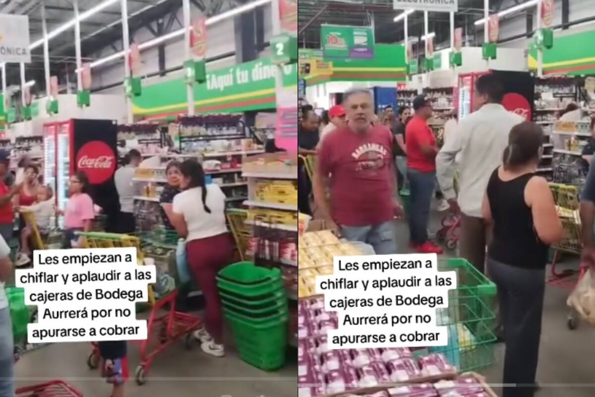 Clientes presionan a cajeras de Bodega Aurrera con chiflidos y aplausos para acelerar el servicio