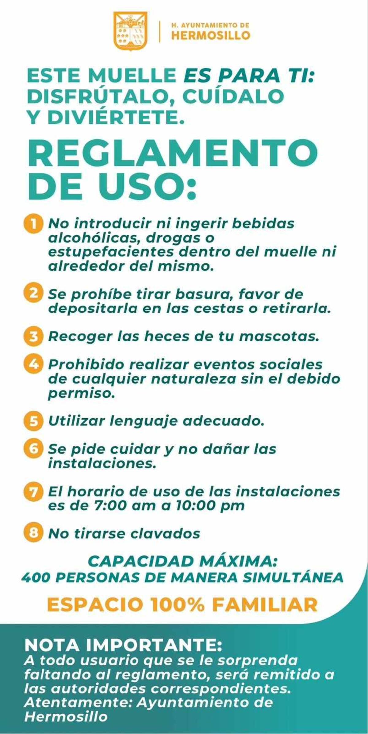 Este es reglamento de uso para el nuevo muelle en Bahía Kino.