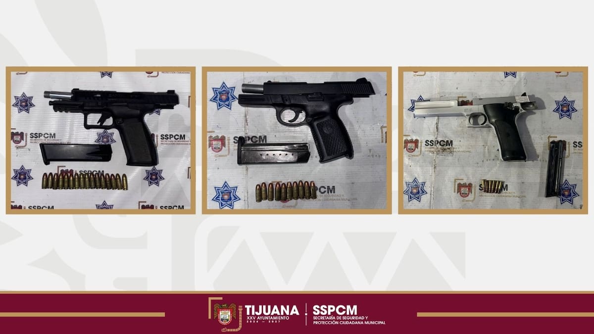 Cinco personas fueron detenidas en distintos puntos de Tijuana por portar armas de fuego durante operativos preventivos. Foto: Cortesía