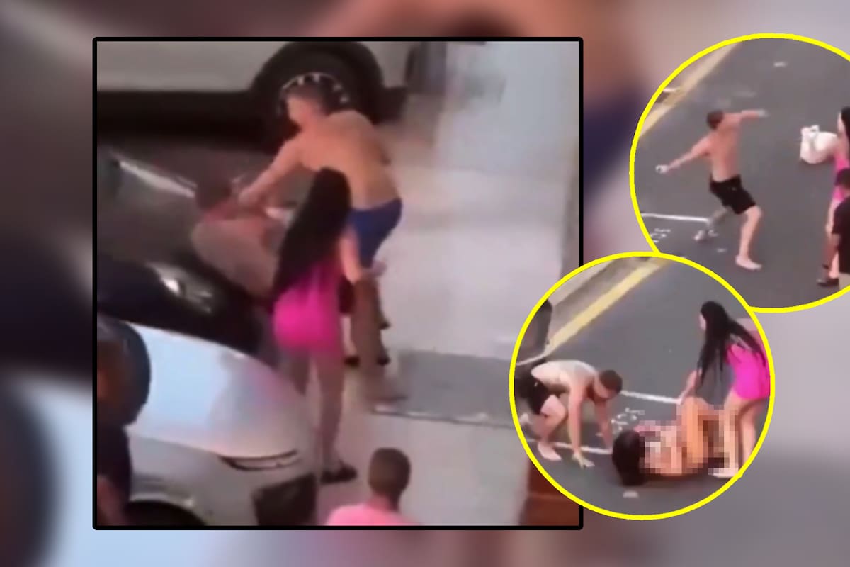 VIDEO: Joven descubre en pleno acto a su novia siendo infiel y comienza a golpearla a ella y a todos a su paso; fue detenido por la policía en España