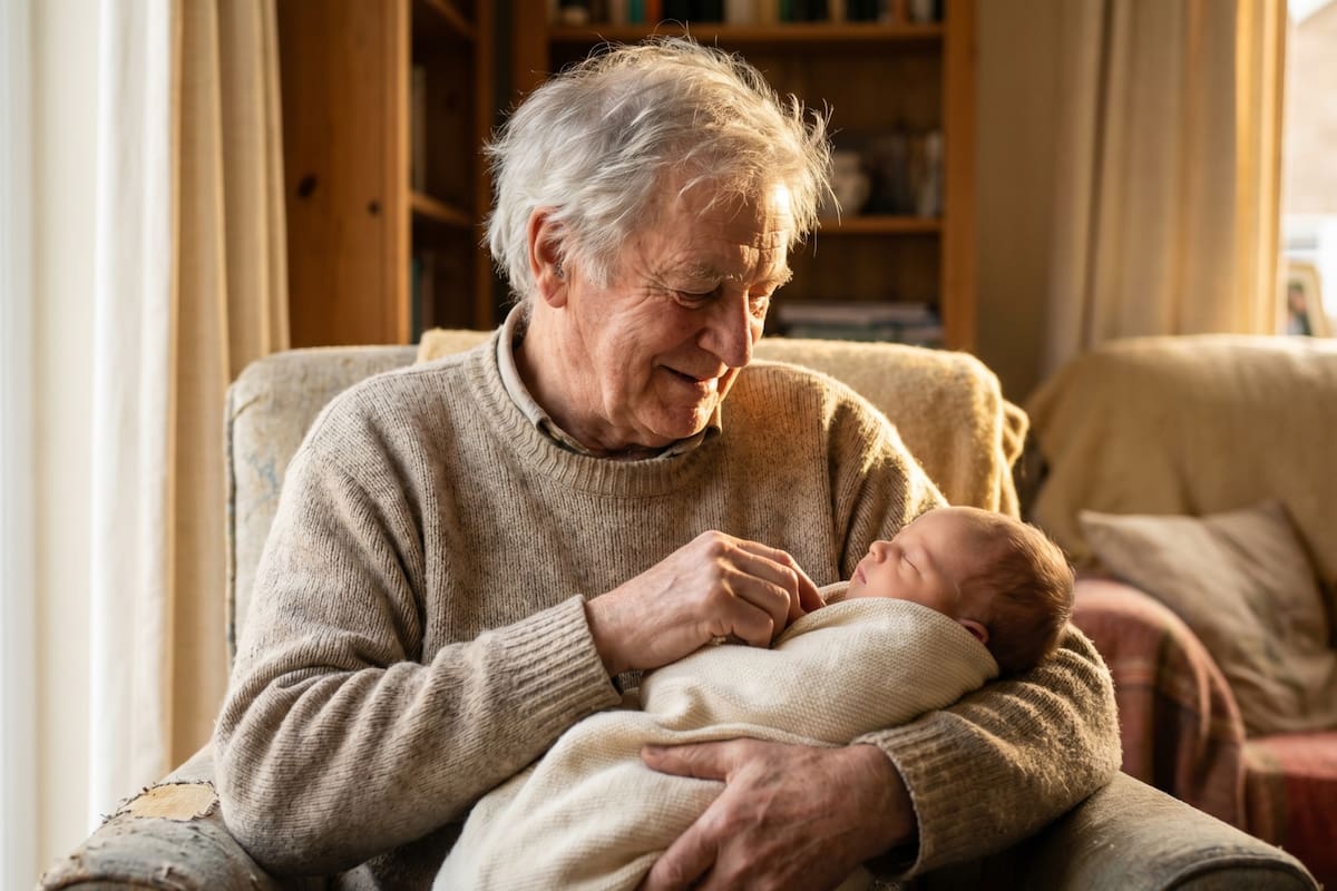 Un australiano de 91 años se convirtió en el abuelo primerizo más longevo de la historia sin saberlo: su hijo tramitó el récord Guinness en secreto y se lo entregó como sorpresa cuando ya cargaba a su nieta en brazos sin querer soltarla