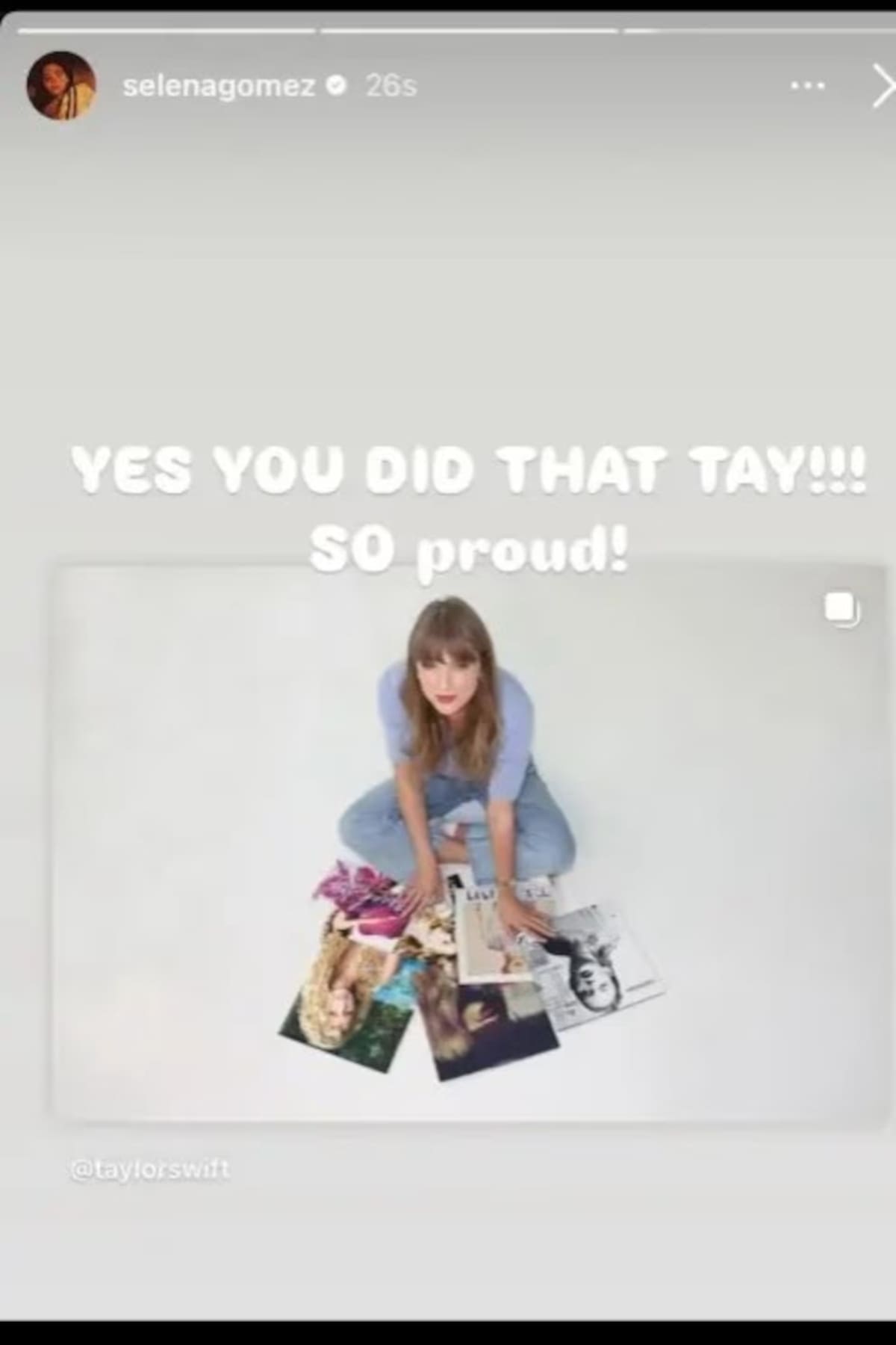 Selena Gomez expresó su orgullo por el logro de Taylor Swift | Captura de pantalla: IG @selenagomez