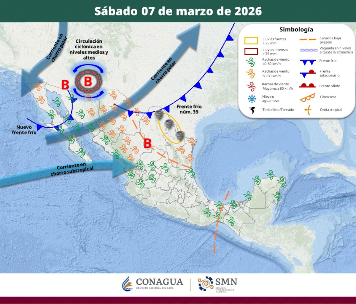Pronóstico del clima para el sábado 7 de marzo del 2026. | Crédito: SMN