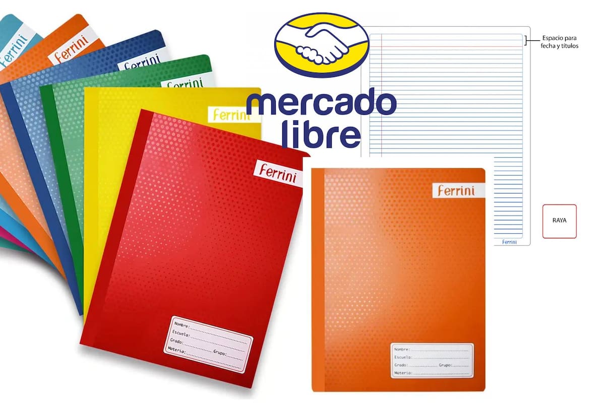 Mercado Libre vende para el regreso a clases un paquete de 8 cuadernos profesionales Ferrini de 100 hojas, por 298 pesos con envío gratis para la primera compra