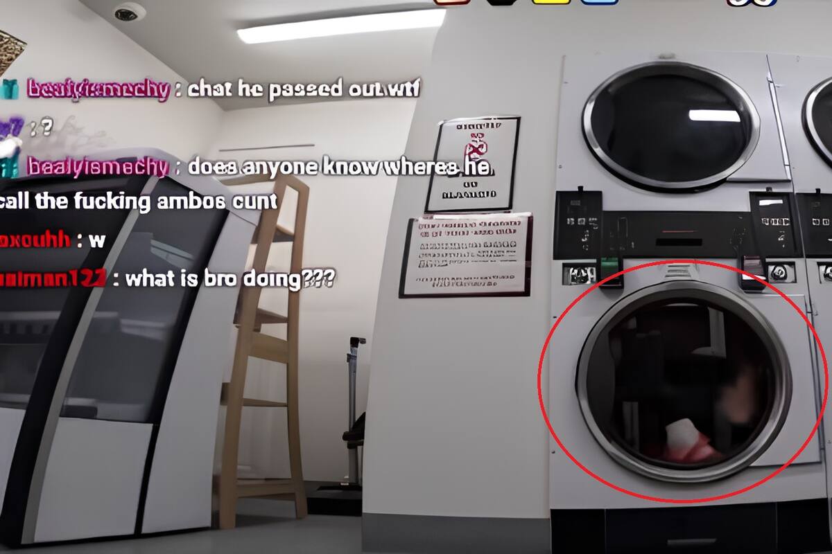 VIDEO: Streamer queda atrapado en una secadora durante transmisión en vivo