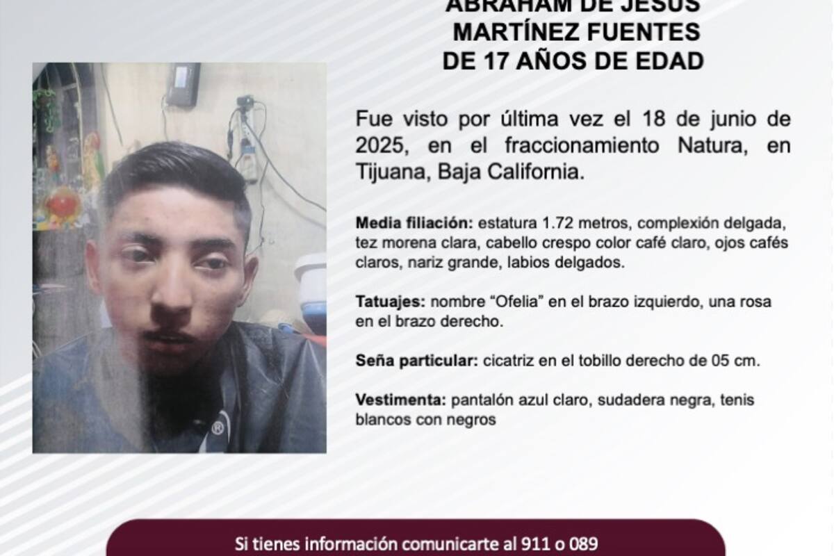 Se busca a Abraham de Jesús Martínez Fuentes de 17 años de edad