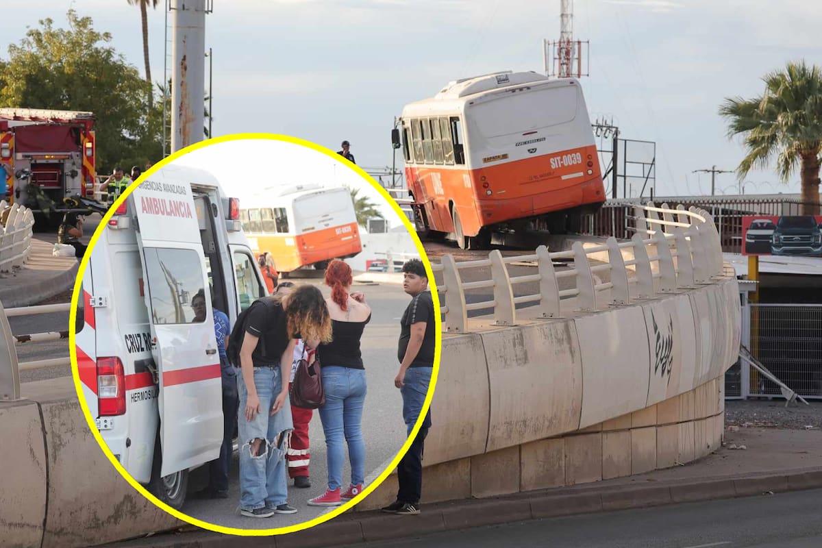 Unidad de Transporte Urbano pierde el control y choca contra muro de puente en Hermosillo