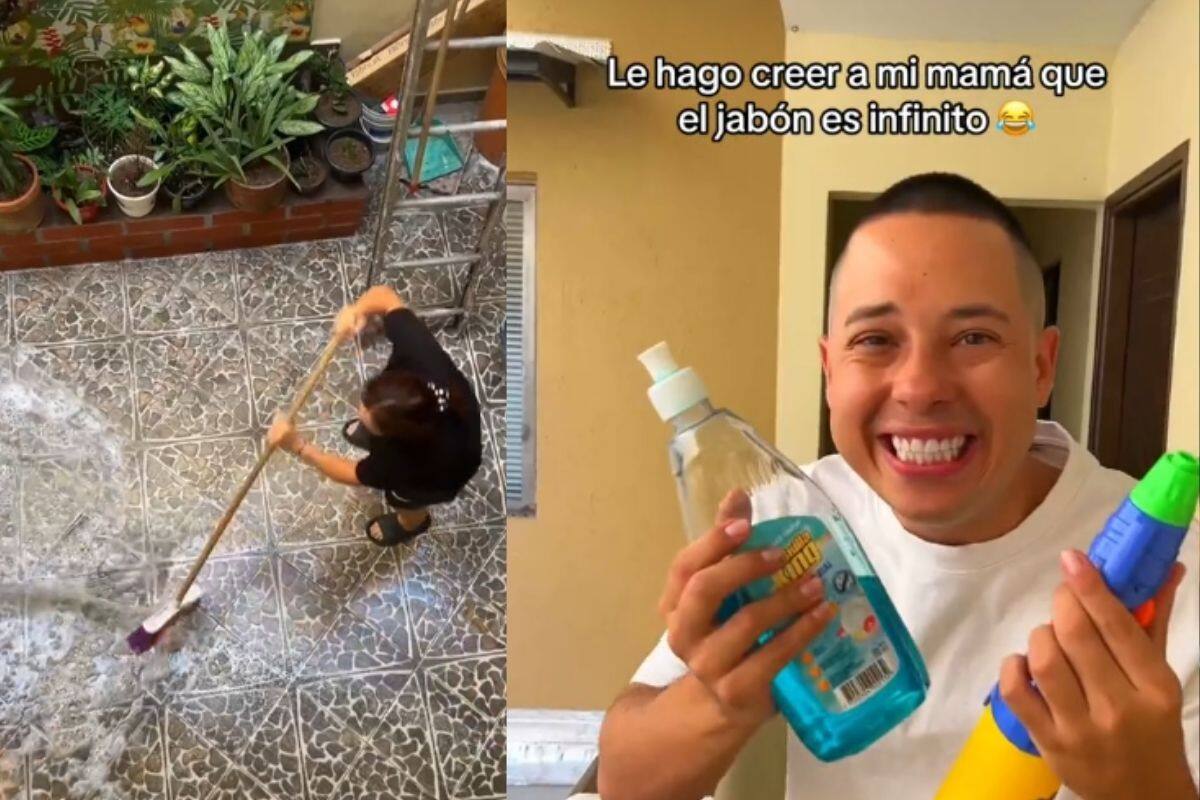 Tiktoker le hace creer a su mamá que el jabón es infinito