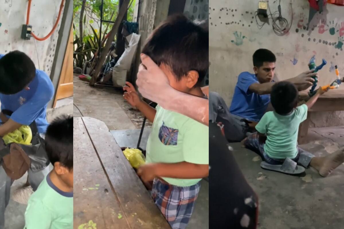 Papá albañil se vuelve viral por llegar a su casa del trabajo con una sorpresa para su hijo