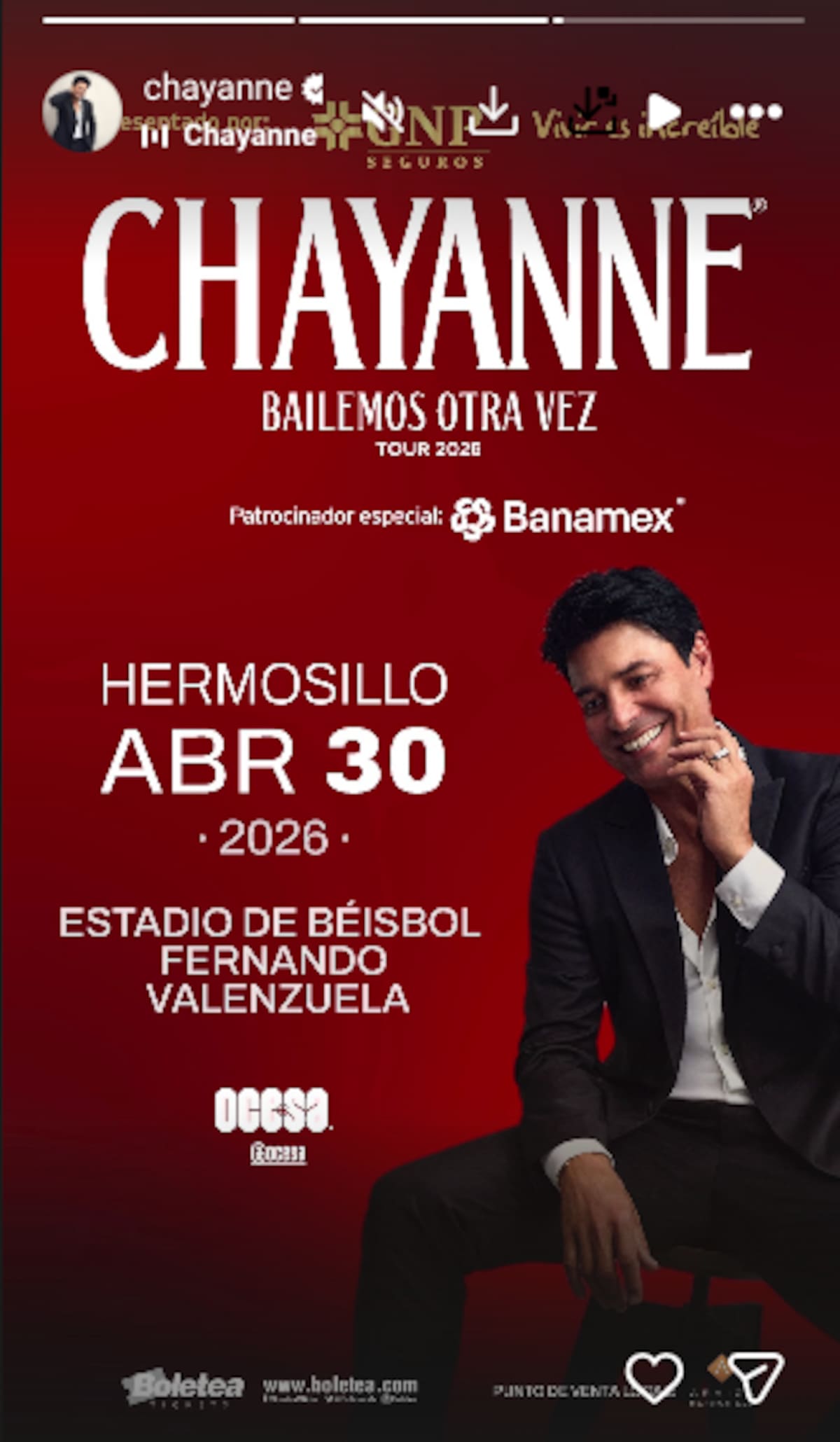 Chayanne confirma fecha en Hermosillo | Instagram @chayanne
