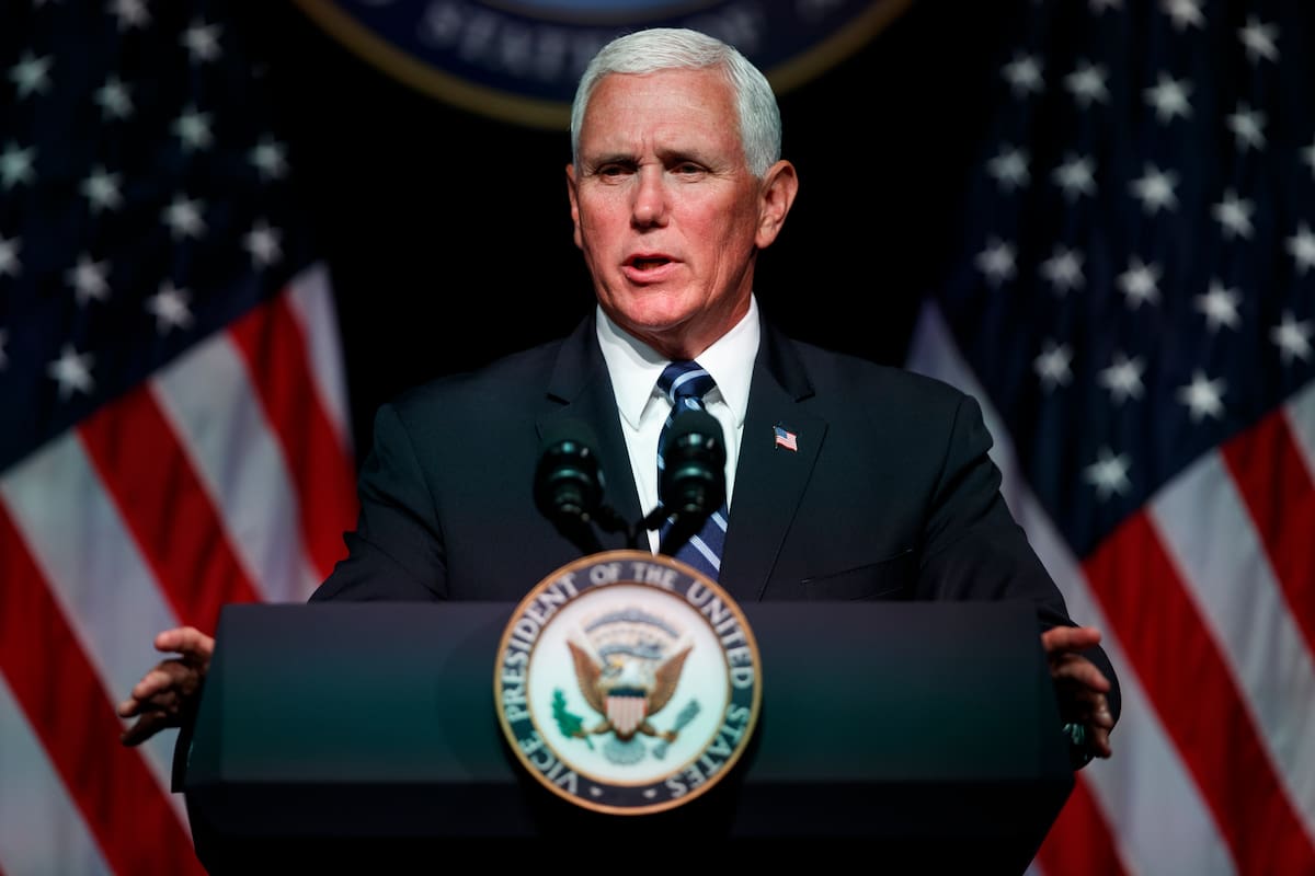 Vice President Mike Pence speaks during an event on the creation of a United States Space Force, Thursday, Aug. 9, 2018, at the Pentagon. Pence says the time has come to establish a new United States Space Force to ensure America's dominance in space amid heightened completion and threats from China and Russia. (AP Photo/Evan Vucci)